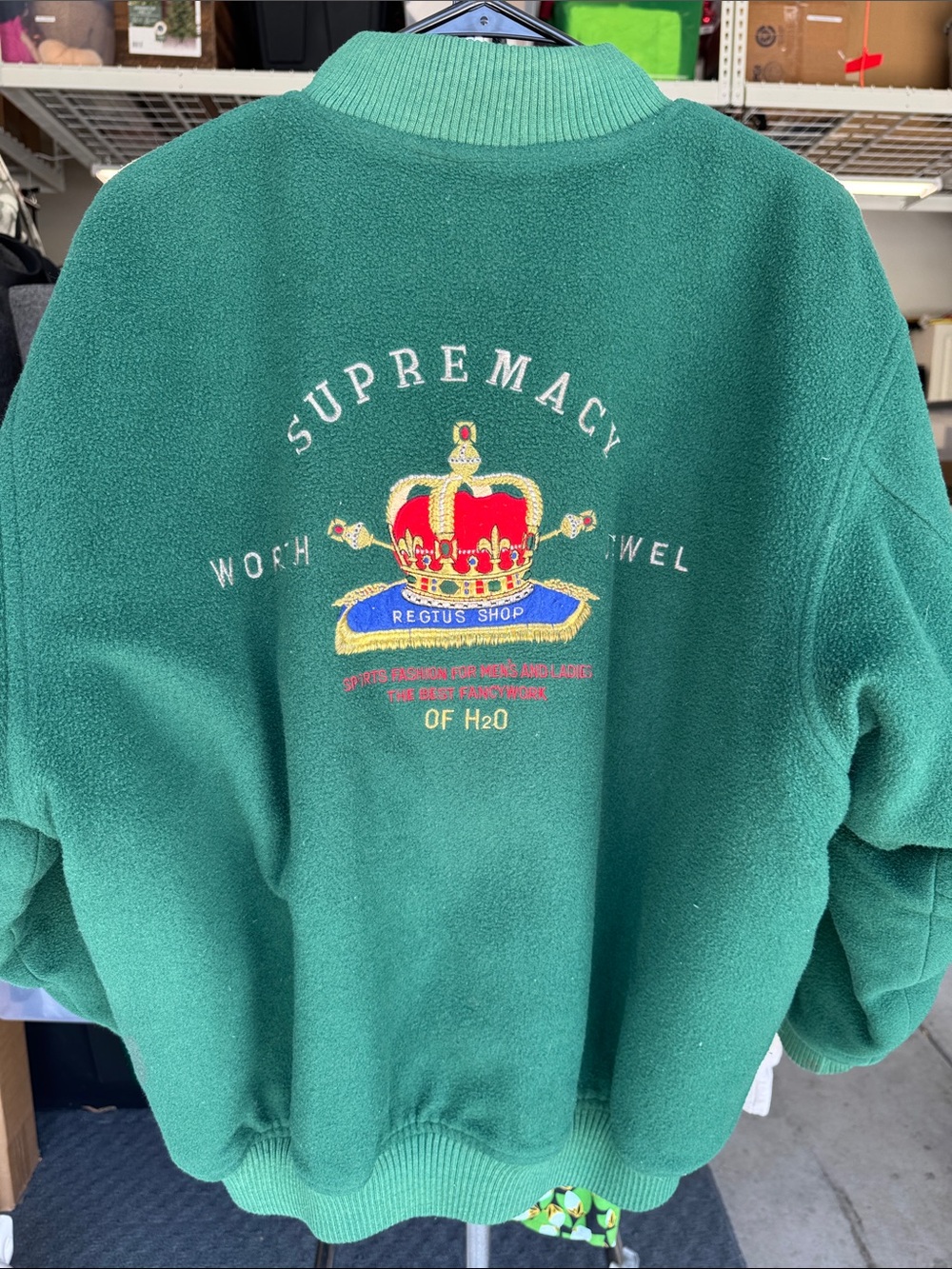 Green Crewneck Jacket with Embroidered Crown